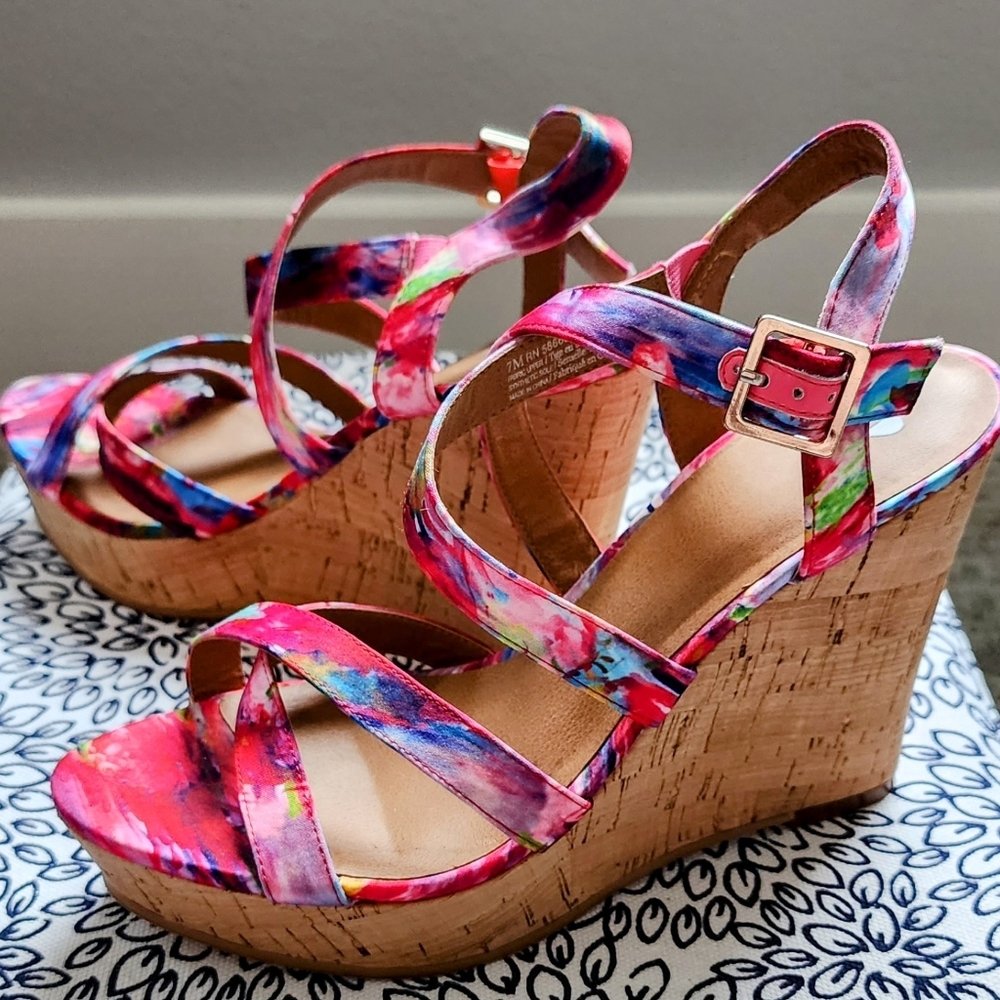 Nordstrom BP Summers Floral Strappy Womens Wedge Sandals 7M